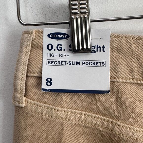 Old Navy Jeans 8 OG Straight High Rise Secret Slim Pockets Wheat Tan Casual New - Picture 5 of 9